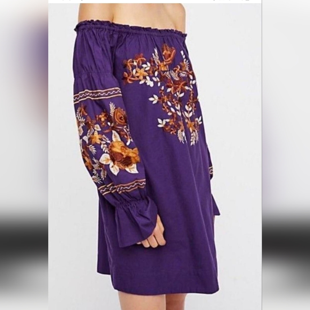 Free People Purple Floral Embroidered Blouse Medium